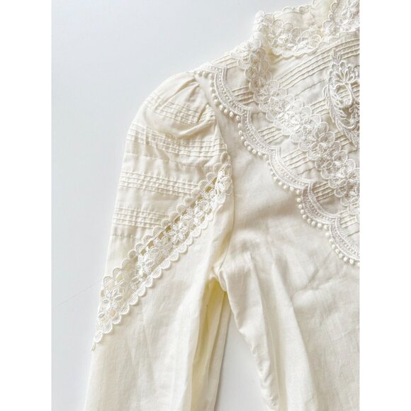 Vintage 80's SCOTT MCCLINTOCK Cream Cotton Lace Victorian Style Blouse, Size 6 - Picture 9 of 16